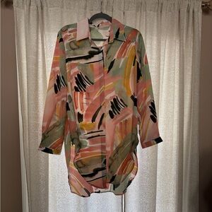 Abstract Watercolor Pink Button-Down Shirt